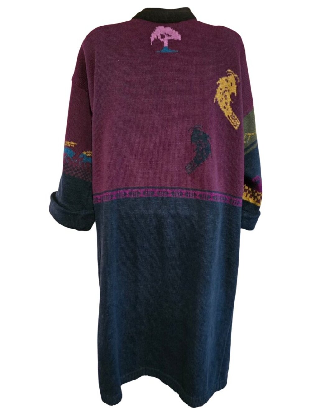 Colorful Birds & Moose Patterned Long Knit Sweater Cardigan ski warm winter - Picture 11 of 15